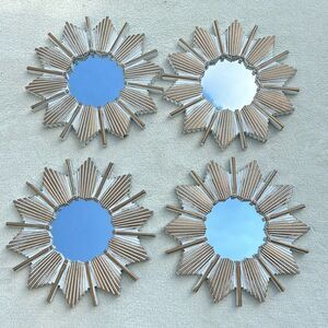 Set of 4 Plastic Star Burst Distressed Mirrors Gold /White Accents gallery‎ wall